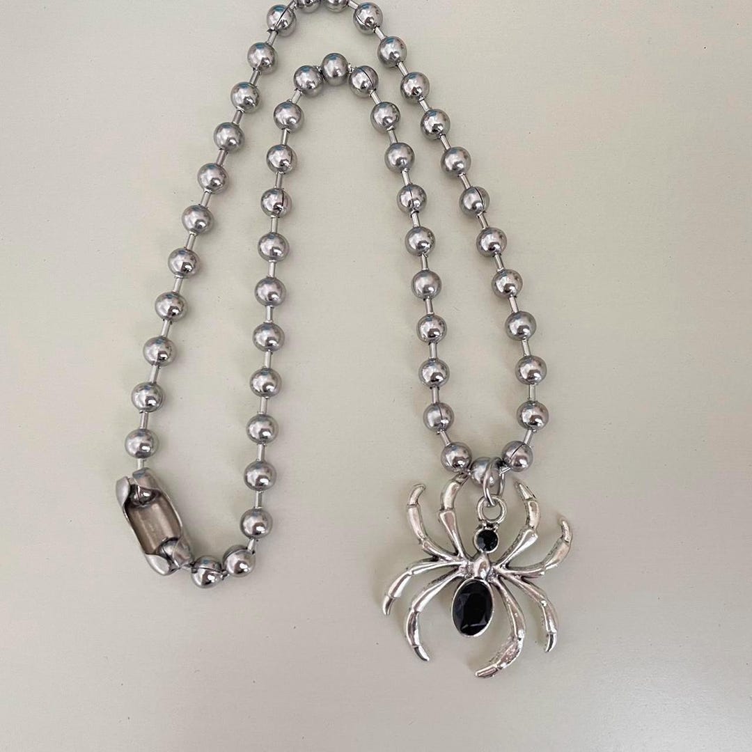 Chunky Stainless Steel Ballchain Spider Necklace - Etsy