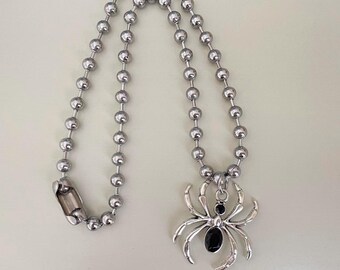 Chunky Stainless Steel Ballchain Spider Necklace