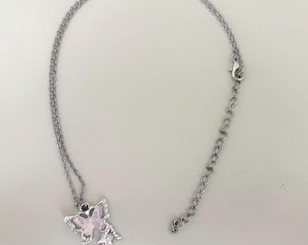 Stainless Steel Pink Butterfly Necklace