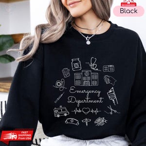 Emergency Department Sweatshirt with Medical Icons, ER Nurse Crewneck, Emergency Nurse Gift, Nursing Sweatshirt, RN Apparel, Gift for Nurses