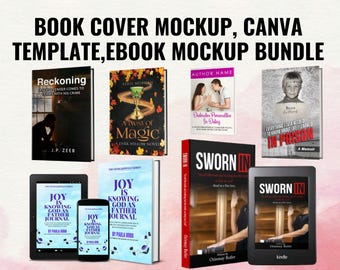 Book Cover Mockup Bundle: Hardcover, Ebook, Journal (PSD, Canva Template)