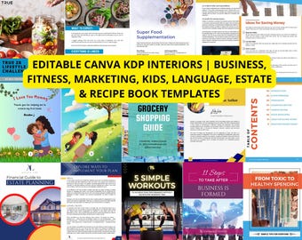 Bewerkbaar Canva KDP-interieur | Sjablonen voor zaken, fitness, marketing, kinderen, taal, landgoed en receptenboek