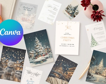 Sparkle Tree-kerstkaarten: afdrukbare feestdagenset (canvasjabloon, digitale download)