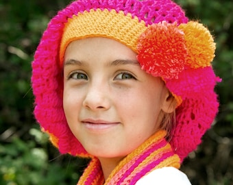 Boina Pom-Pom Slouchy para Niñas en Combinaciones de Cuatro Colores