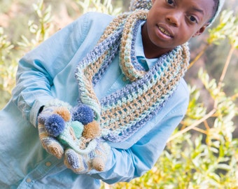 Boys Winter Scarf with Asymmetrical Pom Pom Detail