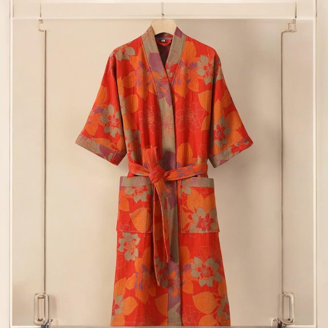 Japanese Kimono Robe, Cotton Robe, Dressing Gown, Bathrobe, Spa Robe