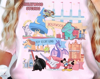 Vintages Hollywood Studios Shirt Micky und Freunde Hollywood Tower T-Shirt Toy Story, Star Wars, Monster Inc, Disneyland Familie 2026 Reise