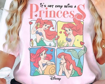 Camiseta vintage de Disney de Ariel y La Sirenita, camiseta "No es fácil ser princesa", camisetas de viaje familiar de Disney, camiseta de viaje de Disney para niña