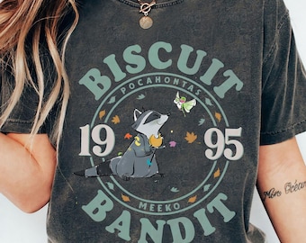 Disney Pocahontas Meeko Biscuit Bandit retro-shirt, Wdw Magic Kingdom Disneyland familievakantie 2026 reis T-shirt, Pocahontas Raccoon-T-shirt