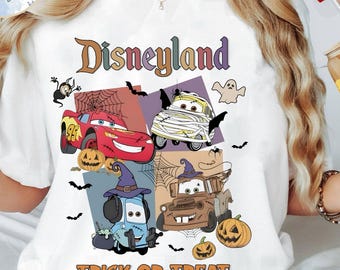 Camiseta vintage de Disney Cars para Halloween, camiseta de Rayo McQueen, Mater, Luigi y Guido para Halloween, fiesta de Halloween no tan aterradora de Mickey