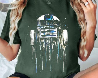 Aquarell R2-D2 Portrait Shirt, Vintage Star Wars Droids Tshirt, Möge die Macht mit Dir sein, Star Wars Day 2026, Galaxy's Edge Trip