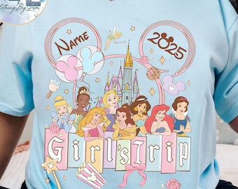 Custom Disney Princess Girl Trip 2026 Shirt, Aurora Ariel Belle Cinderella Jasmine T-shirt, Disneyland Family Holiday Vacation 2026 Trip