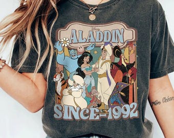 Camiseta vintage de Aladdin, camiseta de la princesa Jasmine, camiseta de Aladdin y Jasmine, camiseta del Reino Mágico, camiseta de Aladdin de Disney, camiseta de la familia Disney
