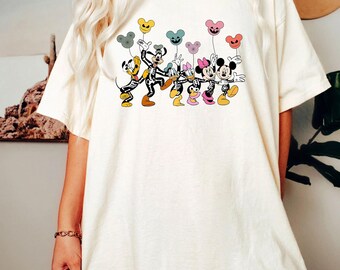 Disney Characters Halloween Skeleton Comfy Colors Shirt, Disney Mickey Minnie & Friends Tee, Disney Halloween Matching Shirt, Mickey Shirt
