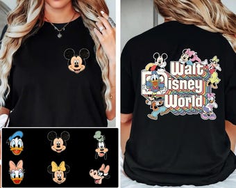 Camiseta retro de doble cara de Walt Disneyworld, camiseta vintage de Mickey y sus amigos, camisetas a juego para viajes familiares de Disney, Reino Mágico
