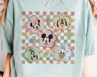 Retro vårmusvänner komfortfärger-skjorta, vintage Disney-skjorta, Musse Pigg-skjorta, Mickey Minnie Donal Daisy-skjorta, Disneyland-skjorta