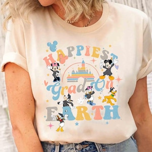 Vintage Mickey And Friends Happiest Grad On Earth Shirt, Disney Senior Graduate Tshirt, Disney Family Grad Matching Trip 2025, Magic Kingdom