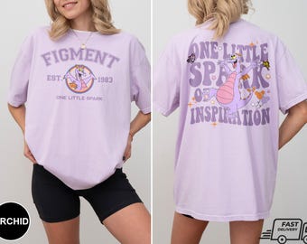 Camiseta Disney Figment 2 Sides Comfort Colors, camiseta One Little Spark of Inspiration, camiseta Purple Dragon, camiseta Disney Epcot, camiseta Disney Trip