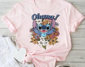 Disney Stitch Ohana-shirt, Disneyland Trip-shirt, Lilo and Stitch, Disney-gezinsvakantie, Ohana Means Comfort-shirt, Disney-shirt met bloemenprint