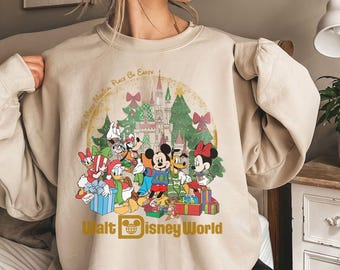 Sudadera retro de Disney Feliz Navidad, sudadera navideña de Mickey y sus amigos, vacaciones navideñas familiares de Disney 2026, Navidad de Disney