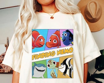 Retro 90-tals Disney Hitta Nemo gruppkaraktärer T-shirt, Squirt T-shirt, Disney Trip T-shirt, Nemo, Marlin, Disney matchande familje-tröja, Dory