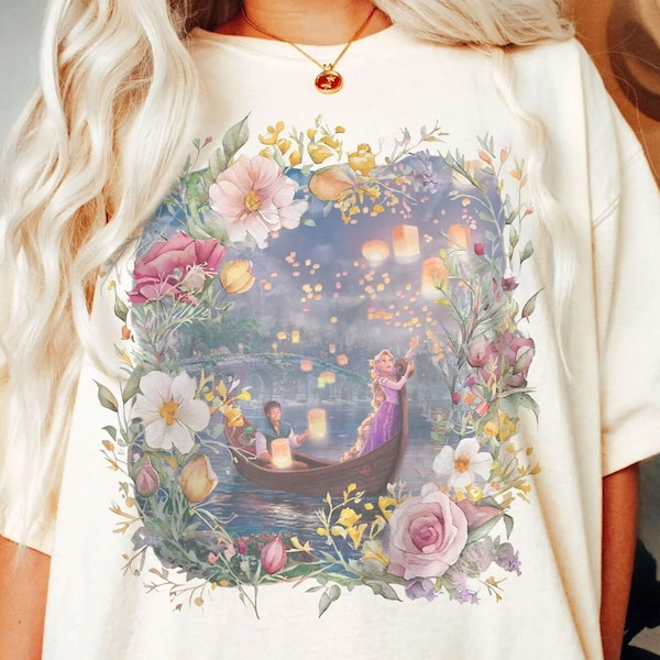 Retro Vintage Disney Tangled Rapunzel Floral Comfort Colors Shirt, Princess Rapunzel Flynn Rider, Disney Princess Shirt, Lost Princess Shirt