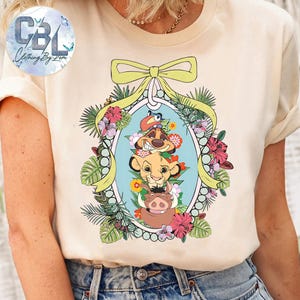 Vintage Coquette Bow Disney Lion King Floral Shirt, Simba Timon Pumbaa Hakuna Matata Tshirt, WDW Animal Kingdom Family Vacation 2025 Trip))