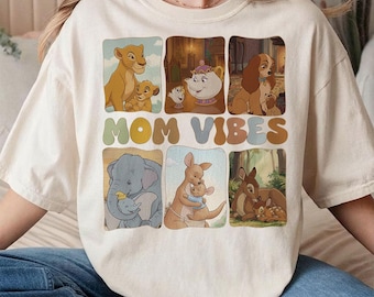 Mamma Vibes Disney-tröja, Disney mammakaraktärströja, Bambi Dumbo Lejonkungen mammatröja, djurmoderskapskläder, Vintage Disneyland-resa-tröja