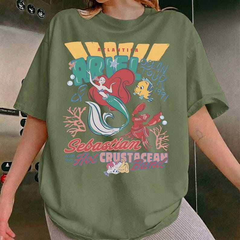 Den lilla sjöjungfrun T-shirt, Atlantica Ariel Ocean Tour 1991 Retro T-shirt, Sebastian och flundrafisken T-shirt, Disneyland Girl Trip T-shirt bild 4