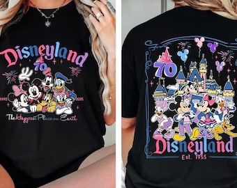 Vintage 2-seitig Disneyland 70-jähriges Jubiläum Shirt, Mickey & Friends Disneyland Schloss Feier 1955-2026 Tshirt, Disneyland Familienausflug
