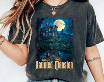 Camiseta de la Mansión Encantada, Camiseta de la Habitación Elástica, Camiseta de Colores Cómodos con el Mapa de la Mansión Encantada, Camiseta de Viaje a Disneyland, Camiseta Retro de Halloween de Disney