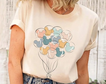 Camiseta Disney Mickey Balloons con colores cómodos, camiseta Mickey Balloons, camiseta Disney Balloons, camiseta colorida de vacaciones, camiseta familiar Disney