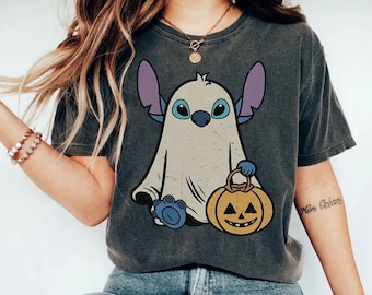 Retro Disney Stitch Halloween Comfort Colors Shirt, Disney Halloween Shirt, Stitch Pumpkin Halloween Shirt, Halloween Family Matching Shirts