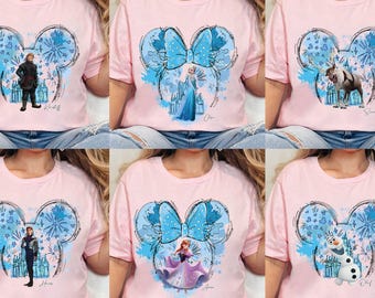 Customize Watercolor Disney Elsa Princess Shirt, Frozen All Characters Mickey Ears Tshirt, Disneyland Family Trip, Birthday Girl Matching