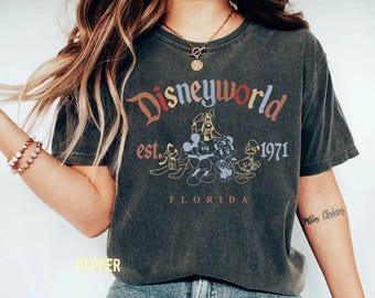 Retro Mickey en zijn vrienden Disneyworld T-shirt Est 1971, Minnie Donald Pluto-shirt, Disneyworld-shirt, Disney-familieshirt, Disneyland-shirts