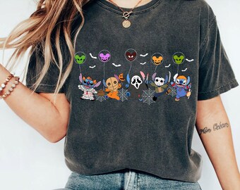 Koszulka z haftem w stylu vintage Disney Halloween Costume Stitch, kostium na Halloween, koszulka Halloween Stitch Boo, koszulka Disney World Disneyland Halloween