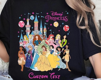 Camiseta con globos de Mickey y personajes de princesas Disney "Felices para siempre", camiseta con castillo de Disney, Ariel, Bella, Elsa, Tiana, viaje familiar a Disney 2026
