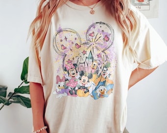 Disney Mickey en zijn vrienden aquarel shirt, kleurrijk Disney shirt, Disney Magical Kingdom, Disney shirt, reis Disney 2026, Disneyland Family