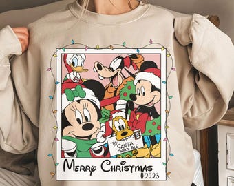 Bluza świąteczna z Myszką Miki i Przyjaciele w stylu vintage, bluza z Myszką Miki i Wesołymi Świątami, koszulka z Disney Christmas Lights, WDW Disneyland Xmas