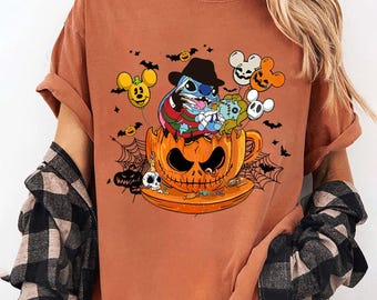 Vintage Disney Stitch Freddy Krueger Kürbis Halloween Shirt, Halloween Stitch Boo Shirt, Disney World Disneyland Halloween Shirt