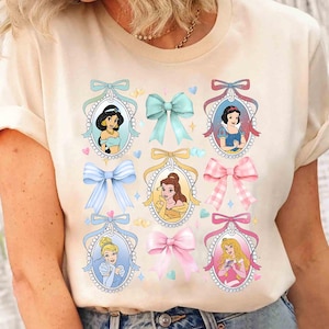 Coquette Bows Watercolor Disney Princess Shirt, Belle Snow White Aurora Cinderella Tshirt, Disneyland Family Trip, Birthday Girl Matching