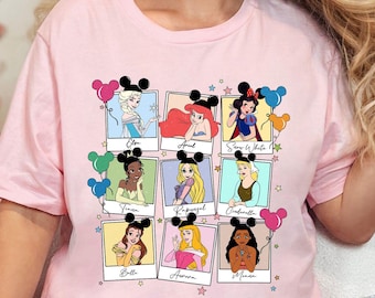 Camiseta con fotos grupales de todos los personajes de las princesas Disney, camiseta de Bella, Tiana, Jasmine y Rapunzel, viaje familiar a Disney 2026, vacaciones en Magic Kingdom