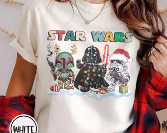 Comfort Colors Star Wars Christmas Shirt, Darth Vader Stormtrooper Boba Fett Sweater, Star Wars Family Matching Xmas, Vintage Holiday Tee