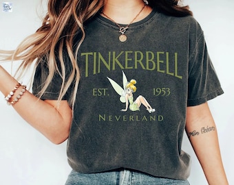 Vintage Disney Tinker Bell Comfort Colors Shirt, Disneyworld Shirts, Tinkerbell 1953 Neverland Shirt, Disney Princess, Disney Vacation Tee