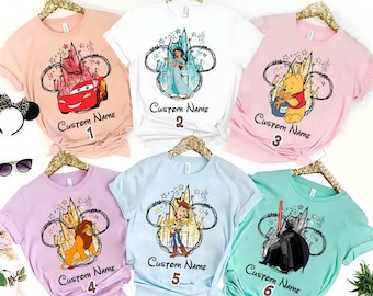 Custom All Disney Characters Watercolor Castle Shirt, Mickey And Friends Vintage Tshirt, Disney Family Trip 2026 Tee, Magic Kingdom Vacation