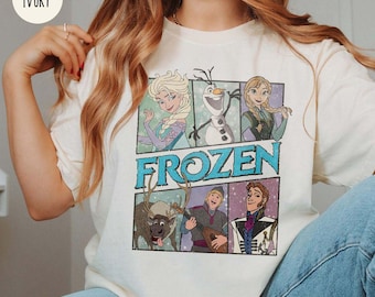Retro Frozen Movie Characters Comfort Colors Shirt, Vintage Frozen Shirt, Elsa Princess Shirt, Elsa Anna Olaf Shirt,Disney Frozen 2026 Shirt