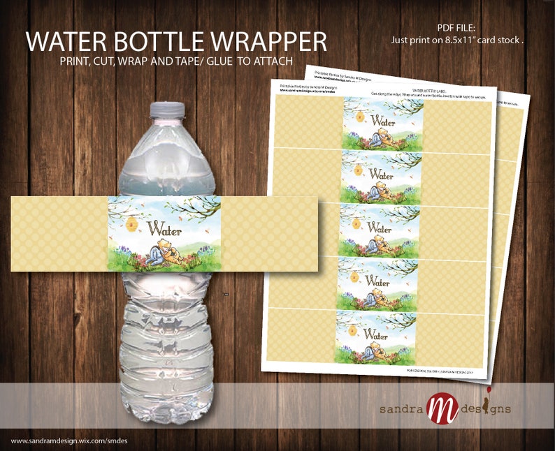 classic winnie the pooh baby shower water bottle wrapper label etsy