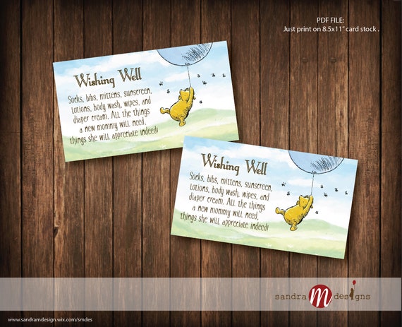Classic Winnie the Pooh Baby Shower Wishing Well Insert Card | Etsy Classic Winnie the Pooh Baby Shower Wishing Well Insert Card | Etsy