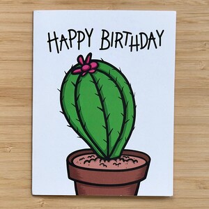 Jeu de mots drôle mignon cactus vert sur le thème carte d'anniversaire A2 - note de voeux pour les amateurs de plantes succulentes humoristiques intelligents dessinés à la main - message audacieux et plein d'esprit