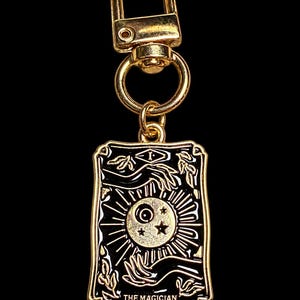 Gold Black Enamel Tarot Card Keychain, Major Arcana Charm, Witchy Bag Accessory